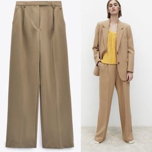 Zara Masculine Wide Leg High Rise Trouser Pant Camel Tan Small Blogger Favorite